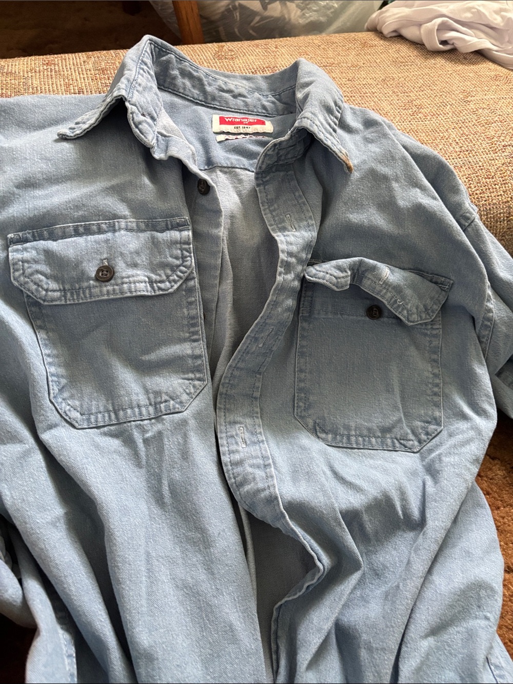 Wrangler Light Blue Denim Button-Front Work Shirt